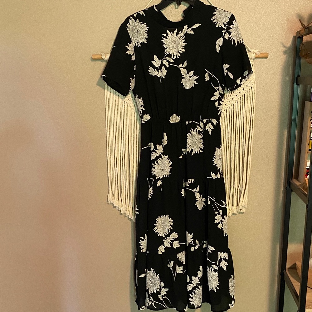 Elegant Black and White Floral Dress